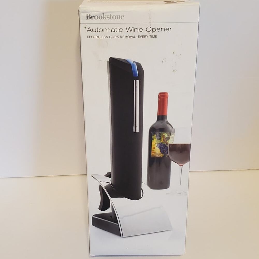 Brookstone Automatic Wine Opener Rechargeable, Foil Cutter and Stand  NIB